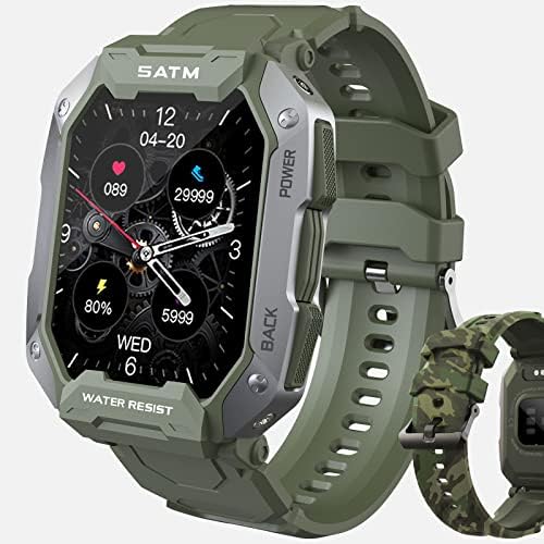 Hrich Smartwatch para homens, 5ATM/IP67, Smartwatch com Monitor de Frequência Cardíaca e Pressão Arterial, Smartwatch Táctico Desportivo Militar